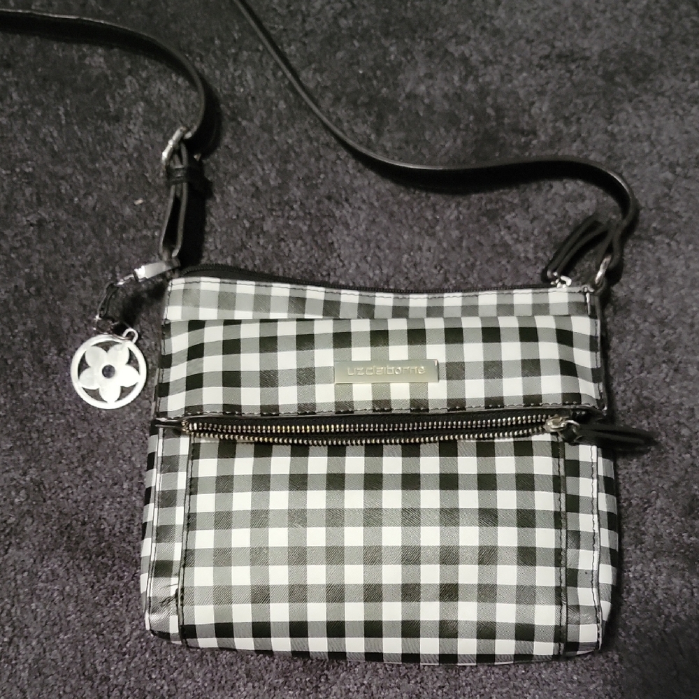 Liz Claiborne Black & White Gingham Crossbody Bag